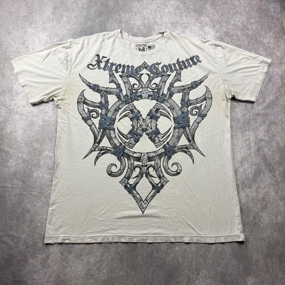 Xtreme Couture Affliction Mens T-Shirt 2XL Beige Graphic MMA Streetwear Tee